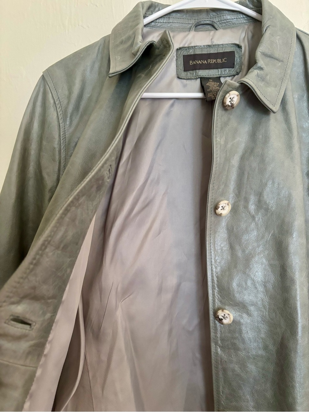 Y2K Banana Republic Women’s Vintage Leather Jacket Sage Green 14 - Picture 8 of 9